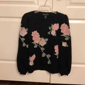 INC black floral sweater